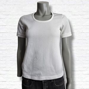 Vintage "Galliano" White Ribbed Fitted Crewneck Tee Shirt Size S/M